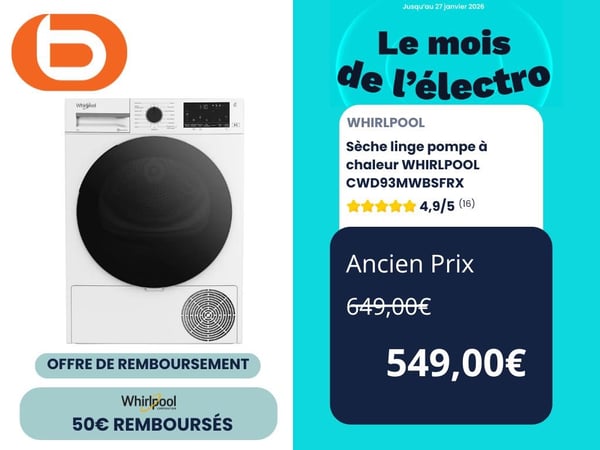Le Whirlpool CWD93MWBSFRX est un sèche-linge à pompe à chaleur moderne qui allie performance, économie d’énergie et soin optimal du linge. Conçu pour répondre aux besoins des familles, il offre une capacité généreuse de 9 kg, permettant de sécher de grandes quantités de vêtements en un seul cycle, des draps aux pulls délicats.