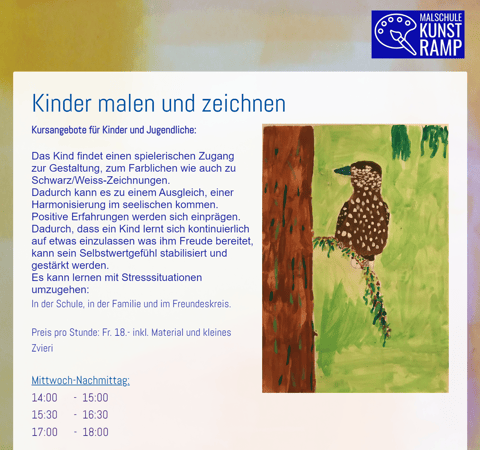 Kinder malen und zeichnen / Atelier Malschule und Kunst Barbara Ramp / Pratteln / Liestal / Basel