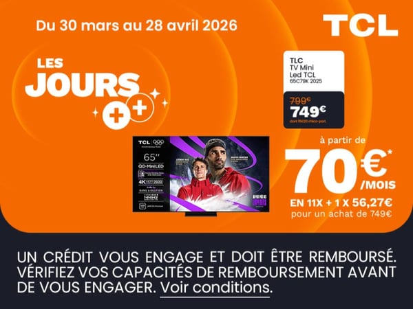Payez votre téléviseur TCL 65C79K à partir de 70 €/mois * (voir conditions en magasin et sur Boulanger.com)