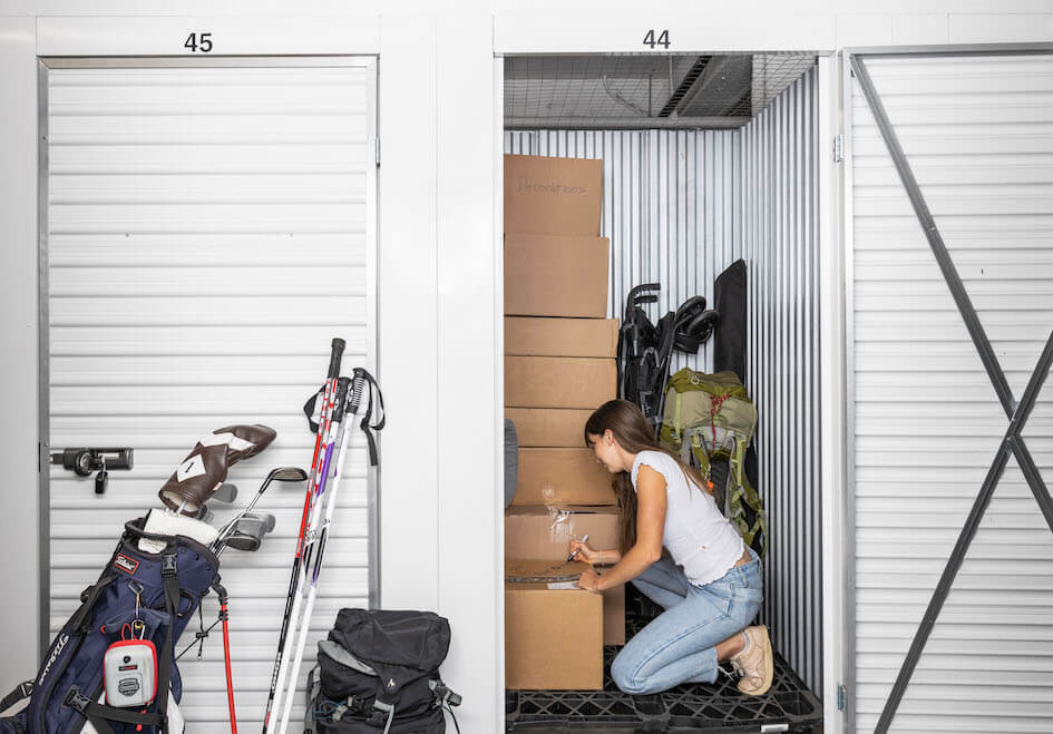 Woman packing storage unit