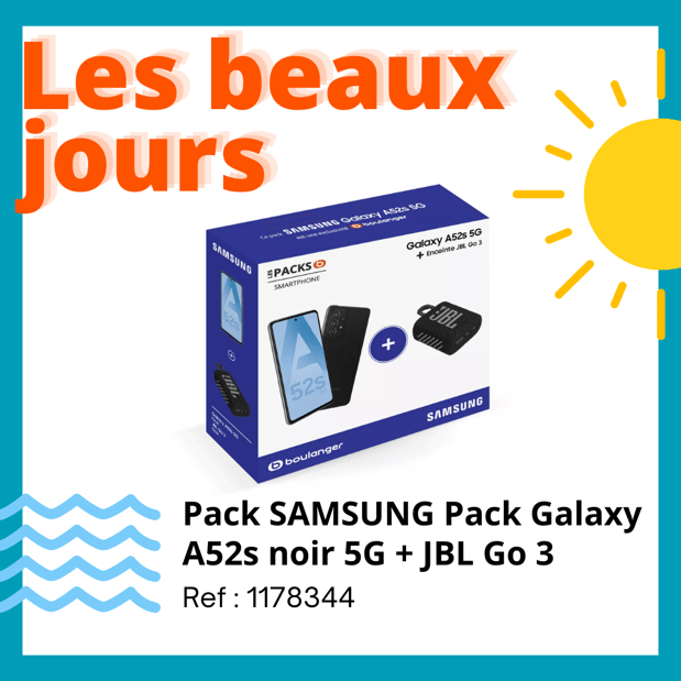 Smartphone Samsung Pack Galaxy A52s noir 5G + JBL Go 3 / SAMSUNG / A52s / enceinte JBL Go 3 / Galaxy A52s