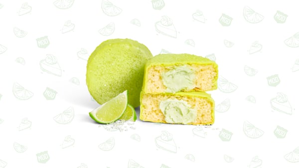 Our Key Lime Cake with a tart lime frosting, and topped with salted sugar.