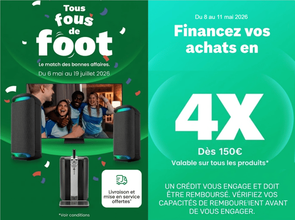 Coup d'envoi des promos chez Boulanger Limoges ! Prêt pour le match ? Que vous soyez fan de foot, de rugby ou de tennis profitez de nos offres exclusives sur le multimédia et l’électroménager. Améliorez votre équipement dès maintenant et vivez chaque action avec une intensité maximale. Profitez de nos paiement en 4X dès 150€ !