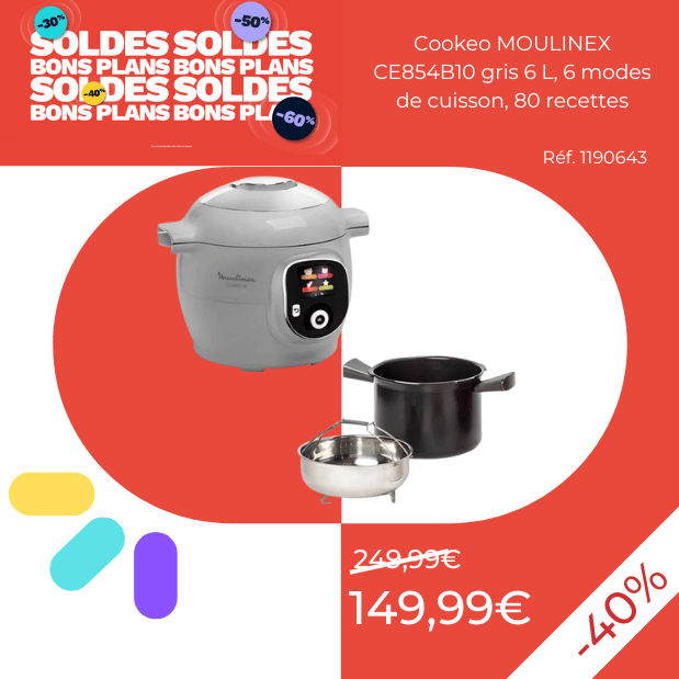 Cookeo MOULINEX CE854B10 gris 6 L, 6 modes de cuisson, 80 recettes