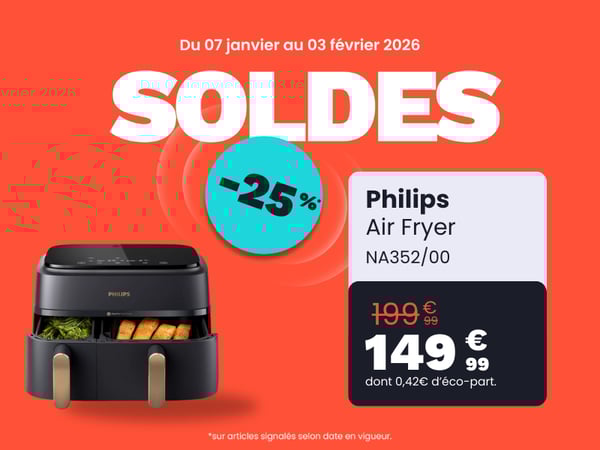Airfryer PHILIPS NA352/00 Friteuse sans huile double panier Noir/Doré, Série 3000 9L (3+6L)