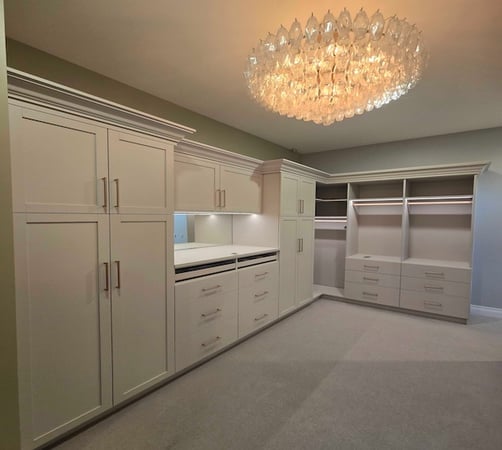 Walk in closet, custom walk in closet, closet systems, shelving, drawers, storage solutions, home organization. Ann Arbor, Michigan.