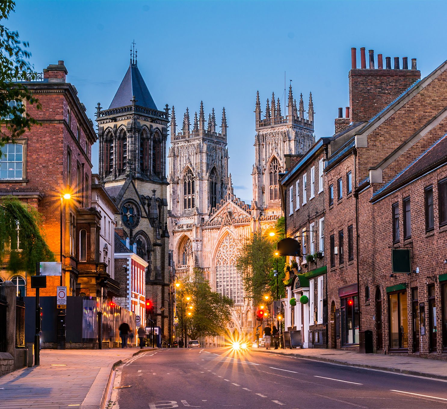 Evening cityscape view from the street with York Minster