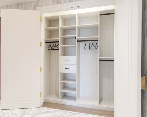 reach-in closet with double hanging and shelves