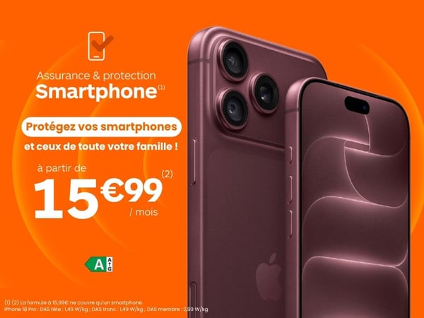 Infinity Smartphone avec AppleCare Services inclus à partir de 15,99 € par mois, présenté avec un iPhone 18 Pro chez Boulanger Nîmes.
