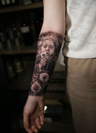 Tattoo Realism Black and Grey - Young Girl Portrait . - Forearm Project.
