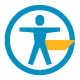 Blue and yellow icon showing a person standing inside a circle