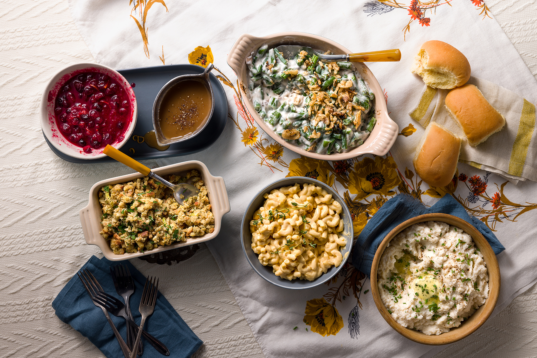 thanksgiving side dishes on a table