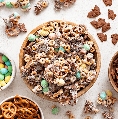 bunny bait sack mi with cheerios pretzels mini candy eggs and white chocolate