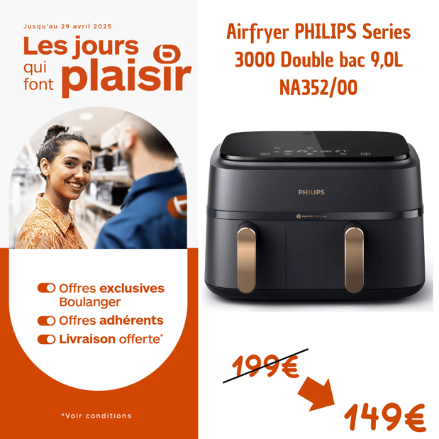 Airfryer PHILIPS Series 3000 Double bac 9,0L NA352/00