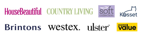 Brand Logos: HouseBeautiful, Country Living, Soft, Kosset, Brintons, Westex, Ulster, Value