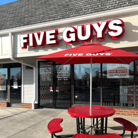Entrance to the Five Guys restaurant at 161 Rt. 73 South in Marlton, New Jersey.
