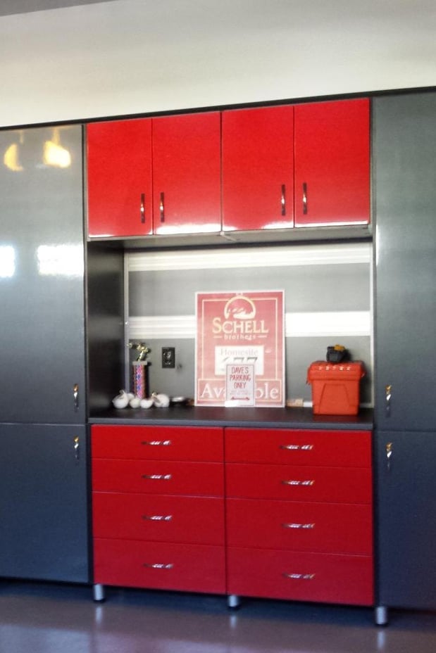 Custom Garage Unit with High-Gloss Finishes and Chrome Hardware in Ambler, Pennsylvania by California Closets of Philadelphia and Delaware