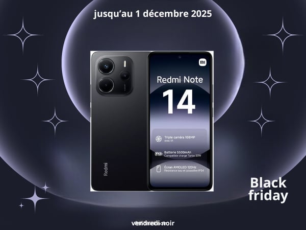 Smartphone XIAOMI Redmi Note 14 Noir 256Go Réf. 1216848