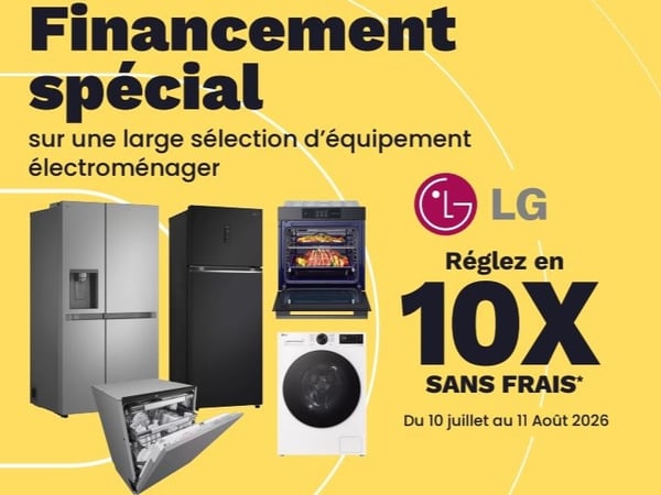 10 fois sans frais sur une sélection de produit electroménager LG dans votre magasin Boulanger sarcelles du 10 juillet au 11 aout 2026