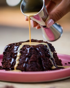 baileys poured on volcano cake