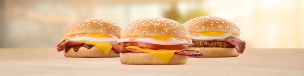 Breakfast buns with macon egg cheese and beef patty