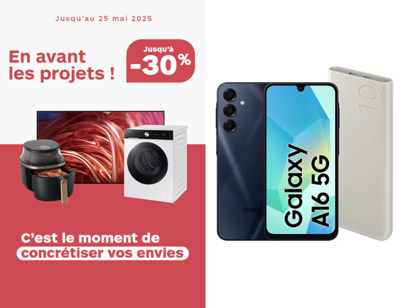 Venez découvrir le Pack Smartphone SAMSUNG A16 Gris 5G + Batterie Externe en promotion à l'occasion de notre catalogue 