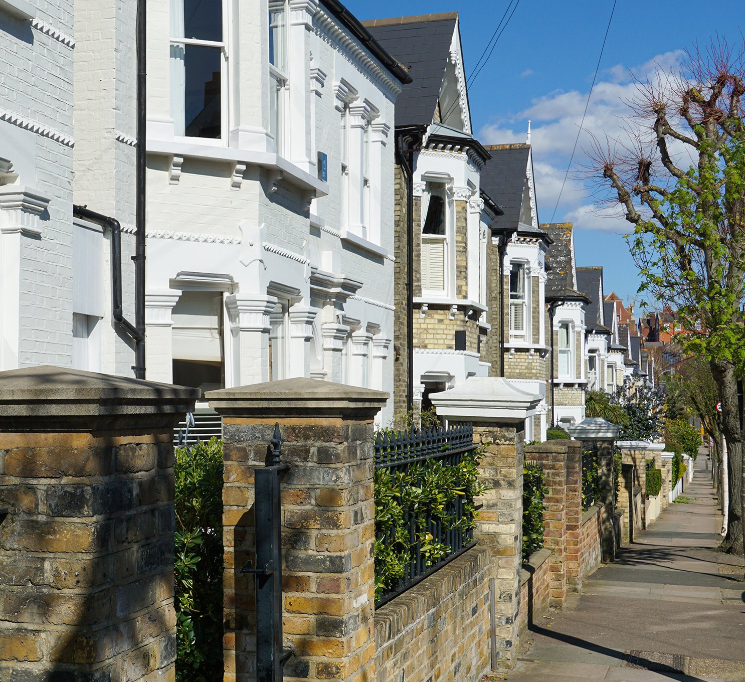 A row of white Victorian houses near Clapham Junction in South West London.