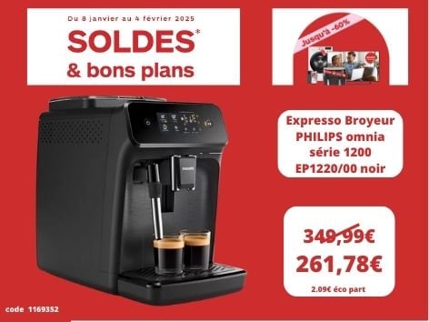 découvrez la Expresso Broyeur PHILIPS omnia série 1200 EP1220/00 noir dans votre magasin Boulanger Merlimont Le Comptoir