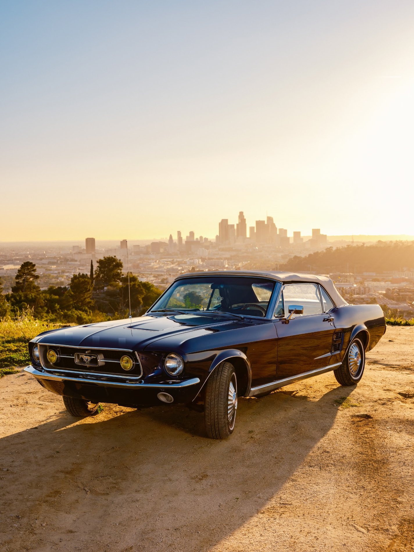 1967 Classic car, with Los Angeles skyline in the background, classic car.