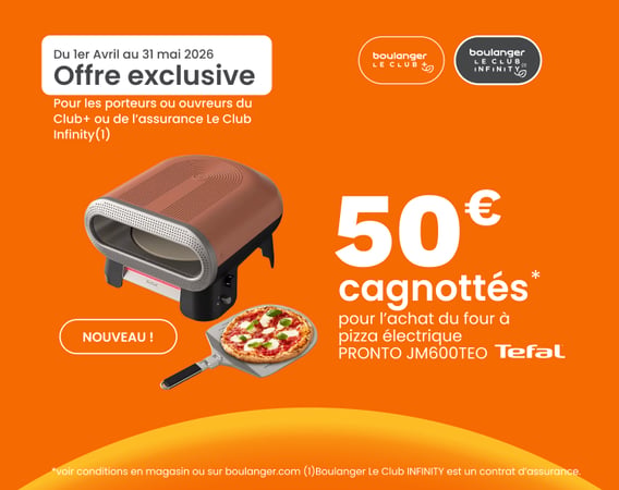 Offre Exclusive - 50€ de cognottés pour l'achat du Four à pizza électrique TEFAL Pronto JM600TE0 - Pour les porteurs ou ouvreurs du Club+ ou de l'assurance Club Infinity