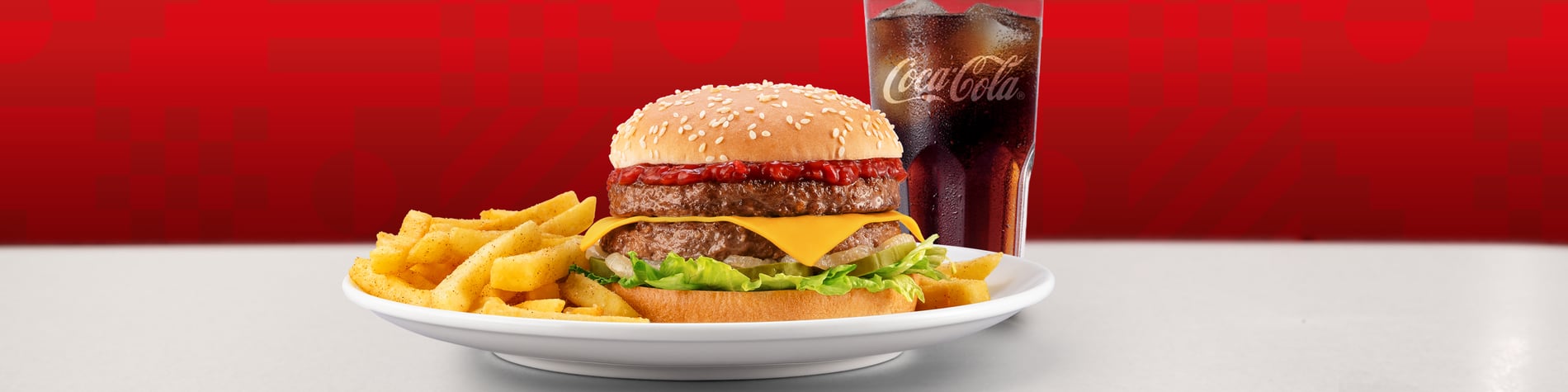 A double cheeseburger with a regular portion of chips, and a FREE Regular Coke.