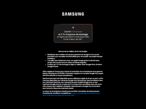 OFFRE SAMSUNG : GEMINI ADVANCED ET 2 TO D'ESPACE DE STOCKAGE EN LIGNE PENDANT 6 MOIS SANS FRAIS, D'UNE VALEUR DE 131€