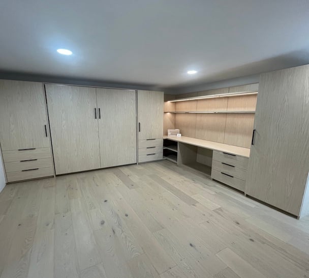 wall bed, murphy bed, home office, home office ideas, custom cabinets, storage solutions. Fenton, Michigan