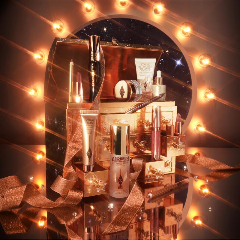makeup products arranged