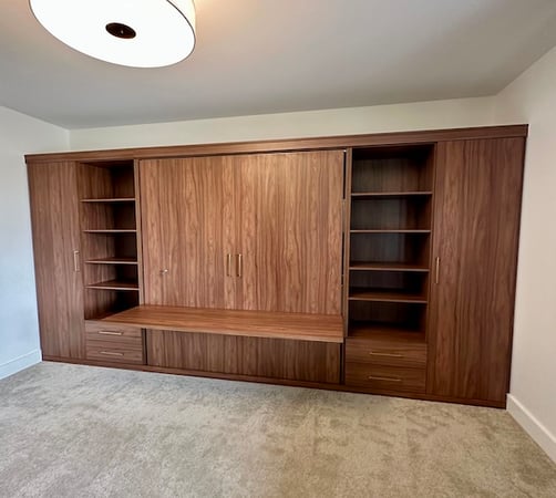 Custom murphy bed and wall bed with built-in closets and storage solutions for optimized home organization in Dexter, Michigan