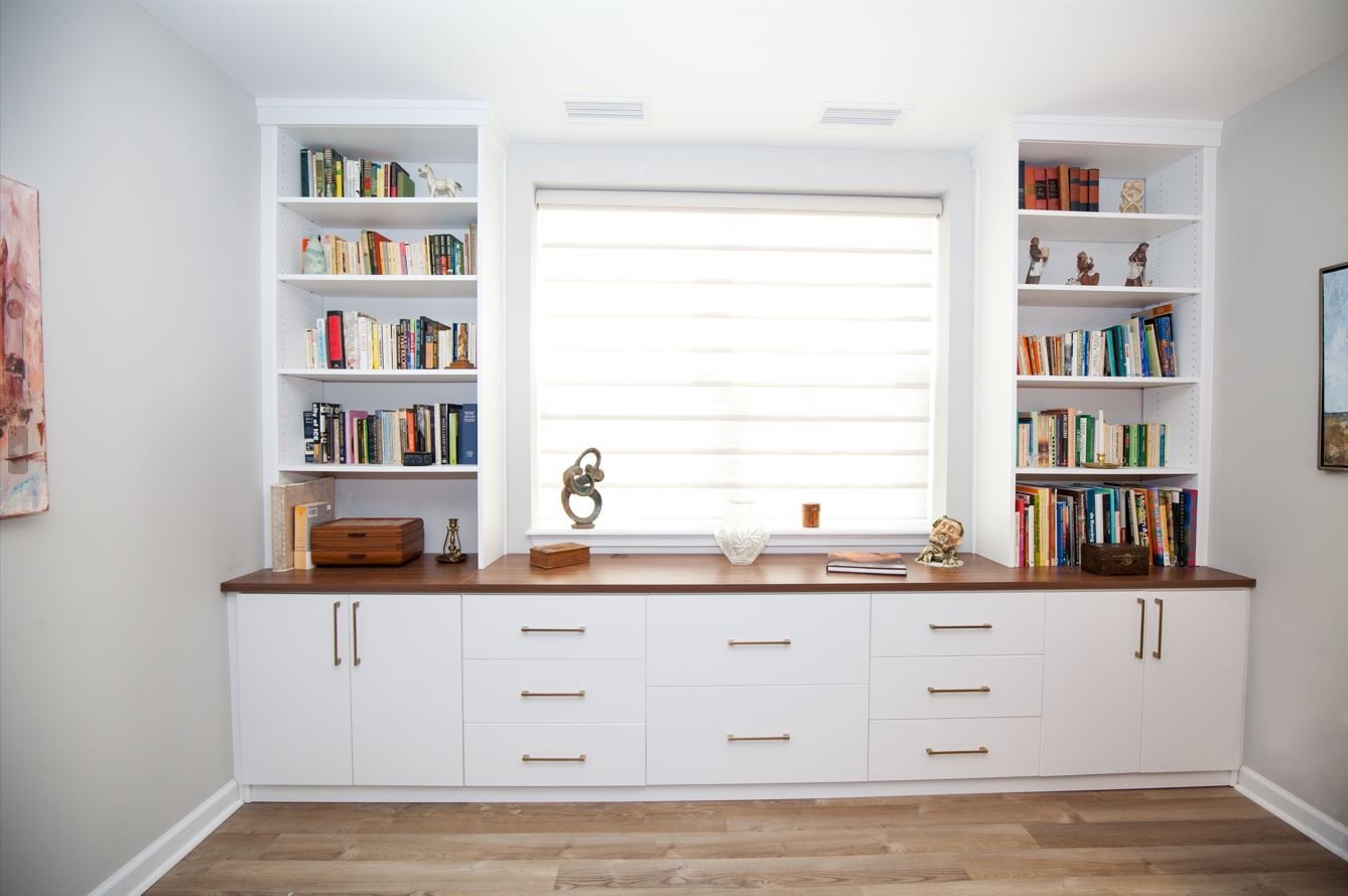 Custom Office/Library Space with Adjustable Bookshelves and completely built-in look in Glen Mills, PA