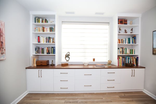 Custom Office/Library Space with Adjustable Bookshelves and completely built-in look in Glen Mills, PA