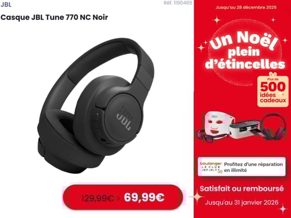 Offre spéciale : Casque JBL Tune 770 NC à 69,99 € chez Boulanger Biganos