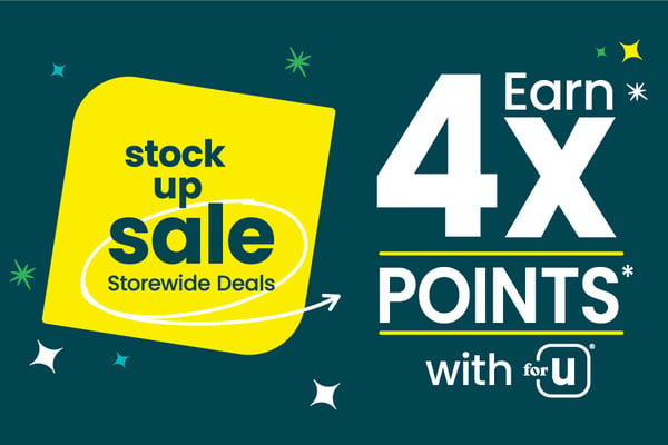 stock up sale earn four x points with for u