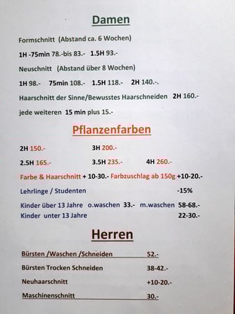 Preisliste (aktualisiert am 1.2024)