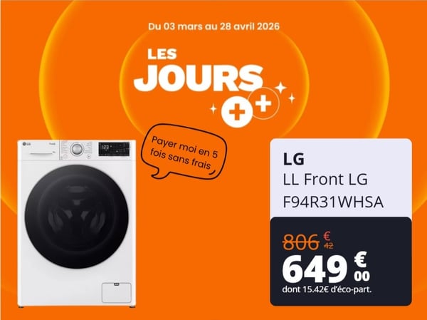 Lave linge LG samsung boulanger beauvais promotion jours ++