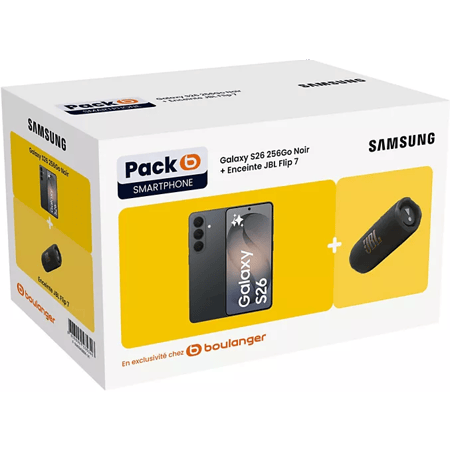 Pack Samsung Galaxy S26 256 Go noir et enceinte JBL Flip 7, jusqu’au 29 septembre 2026