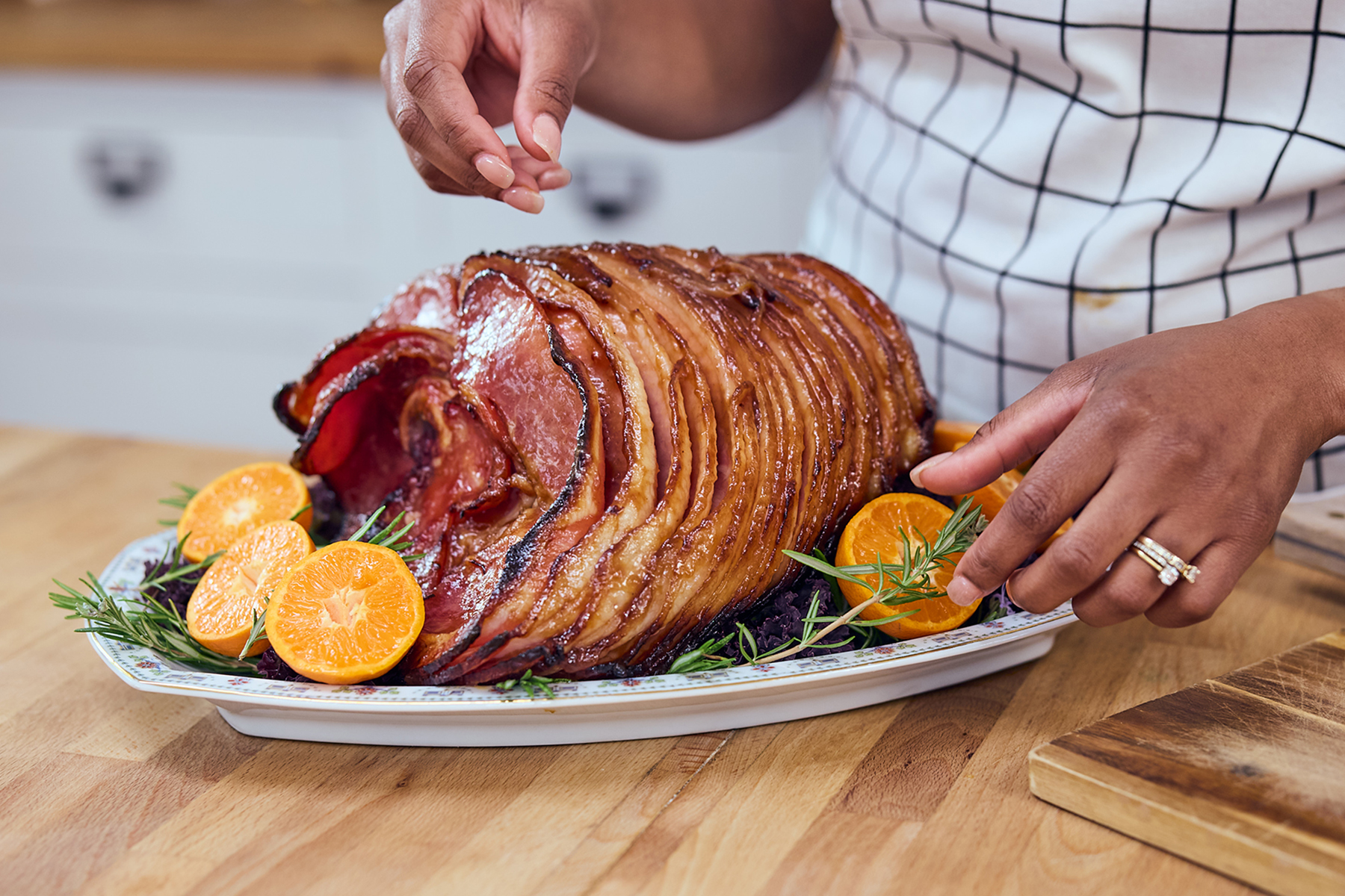 spiral ham on a platter