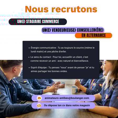 Deviens notre prochain stagiaire ou alternant de chez Boulanger Antibes
