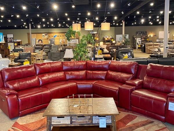 Slumberland Furniture Store in Hayward,  WI - Red Leather Sectional