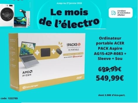 découvrez le Ordinateur portable ACER PACK Aspire AG15-42P-R083 + Sleeve + Sou dans votre magasin Boulanger Boulogne-Sur-Mer