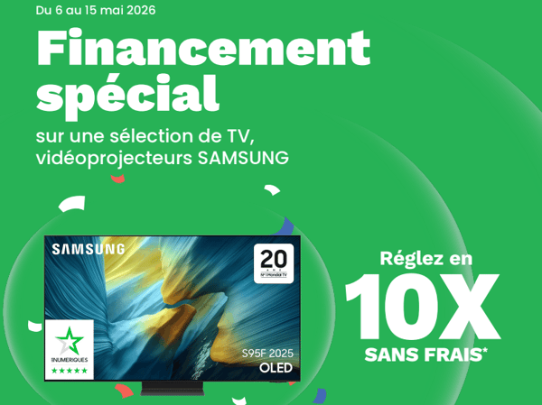 10 fois sans frais sur une sélection de TV Samsung du 06 au 15 mai 2026 dans votre magasin Boulanger sarcelles