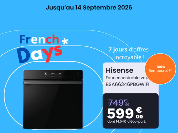 Four encastrable fonction vapeur HISENSE BSA66346PBGWIFI - Pyrolyse, Ajout Vapeur, Air Fry, Wifi, 77L