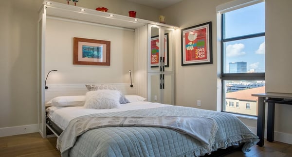 Custom Wall bed with shelving, drawers, and lighting