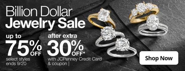 Save up to 75% off plus an extra 30% off during JCPenney's Billion Dollar Jewelry Sale